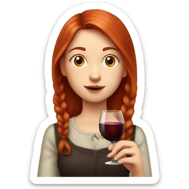 Portrait of a red-haired girl who drinks red wine with cat sticker