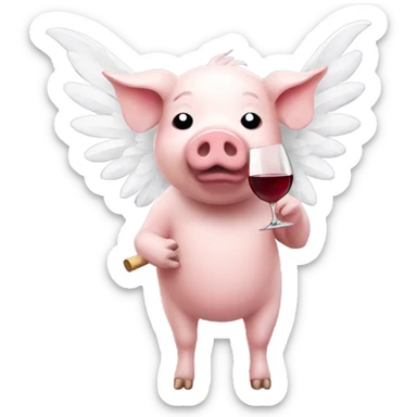 pig with white wings drinking wine sticker