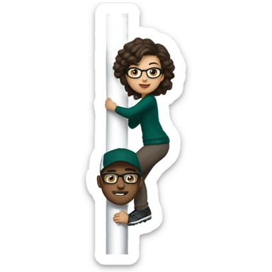 Dark brown hair female with glasses and white male with light brown hair who are both eagles fan climbing up a pole sticker