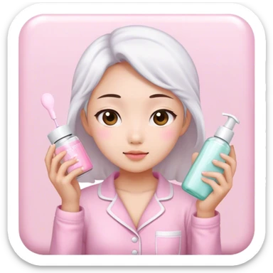 angelic asian girl doing skin care in pink pajamas sticker