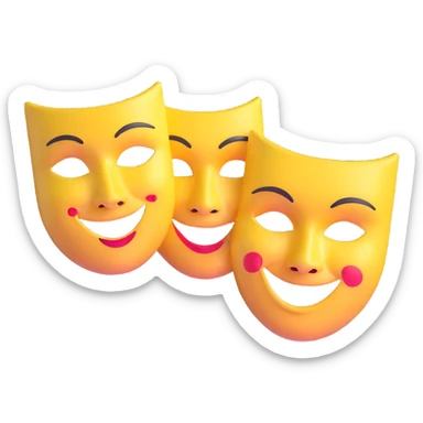 theatre masks with one mask smiling broadly and one mask frowning deeply, comedy and tragedy contrast sticker