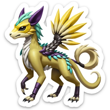 Colorful masked armored leathery scaly furry feral quadrupedal Meloetta-Manectric-Solgaleo-Raikou-Pokémon-Digimon-Fakémon-fusion-hybrid-creature sticker