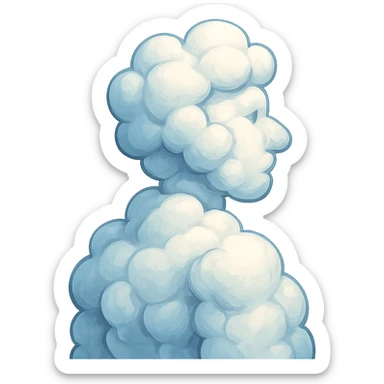 person fully made of voluminous cartoon clouds, shoulder view, looking straight sticker