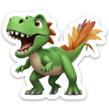 A dinosaur surfing with feathers  sticker