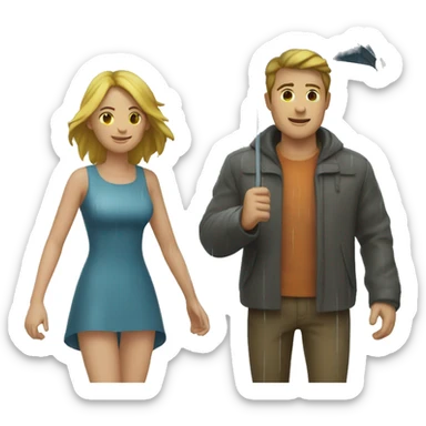 A man under rain and a woman under the sun  sticker