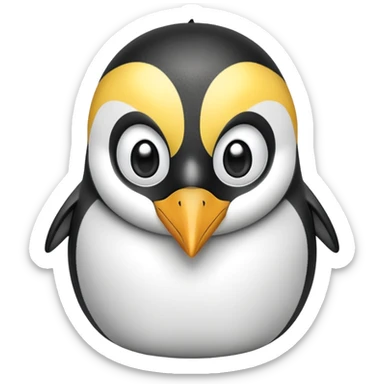 cinematic-adult-emperor-penguin-portrait-emoji,-head-tilted-playfully-and-inquisitively,-with-glossy,-pristine-plumage,-sparkling-eyes-filled-with-curiosity,-simplified-yet-irresistibly-adorable-features, black, large black eyes face sticker