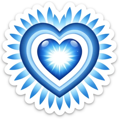 white blue heart radiating white light surrounded by a cosmic heart sticker