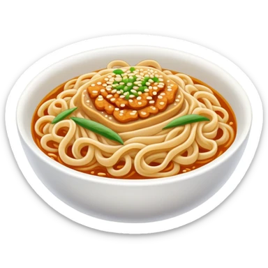 Wuhan Hot Dry Noodles with sesame paste topping, simplified emoji style with bold outlines and bright colors, cartoon style Hubei specialty breakfast sticker