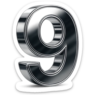number 9 in chrome 3D emoji style sticker