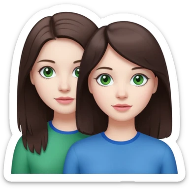 pink polaroid photo of a couple thats white with long brunette hair blue eyes and a white guy with short brunette hair and green eyes sticker