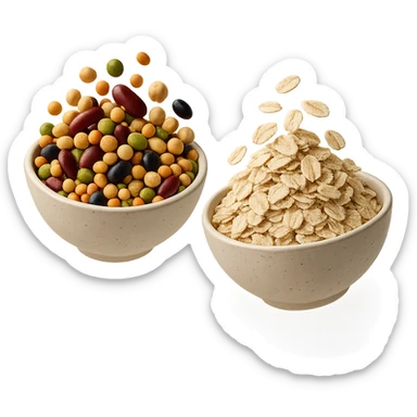 BOWL DI LEGUMI FLUTTUA IN ARIA INSIEME A BOWL DI FIOCCHI DI AVENA,  iperrealistico 4k sticker