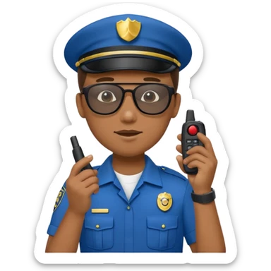 school security, blue cloth, sun glasses, holding walkie-talkie sticker