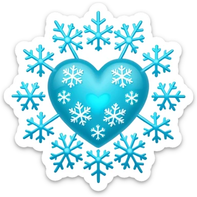 Cyan heart with white snowflake pattern sticker