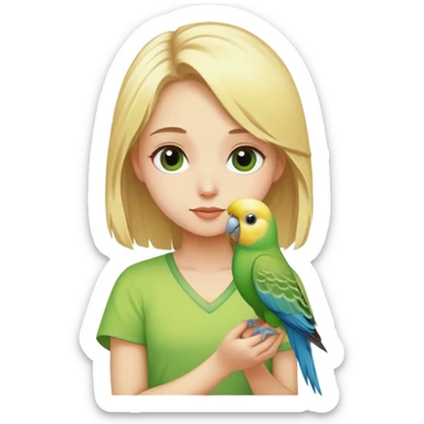 Sarı saçlı bir kız ve yanında muhabbet kuşu sticker