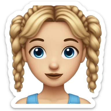 Girl with blue eyes, eyelashes, freckles,brown hair in 2 buns and fringe sticker