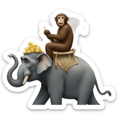 Monkey riding an elephant in the arctic  sticker