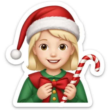 Chiklder with candy canes celebrating Christmas sticker