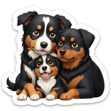A Border Collie and a Rottweiler snuggling together. sticker