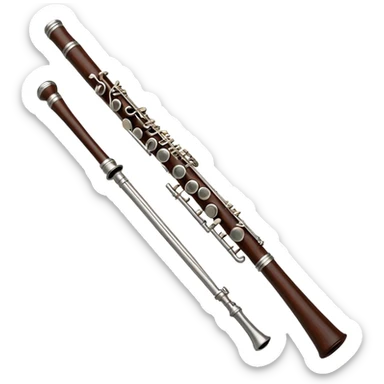 Cinematic Realistic Oboe, slender and elegant dark wood body, silver-plated keys catching soft highlights, delicate reed resting at the top, glowing with refined and classical beauty. sticker