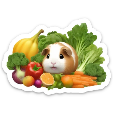 Guineapig playing on a pile of veggies and fruit sticker