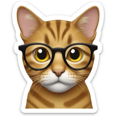 Tabby cat with eyeglasses on sticker