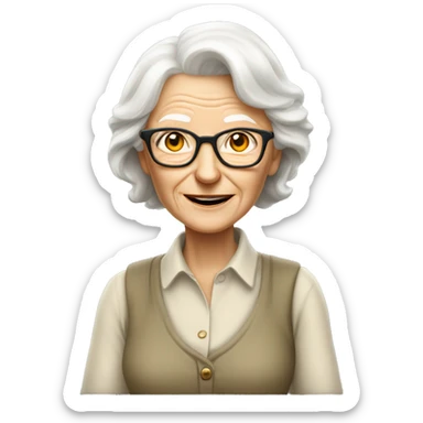 old white lady from ireland with glasses white hair, and like biologist (like khaki short sleeve button down shirt and a khaki pants)  sticker