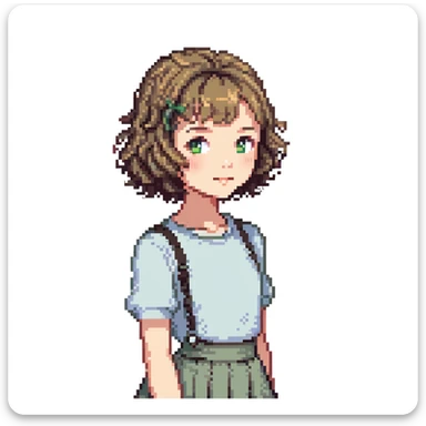 cute girl with short permed hairstyle, bob cut with curls sticker