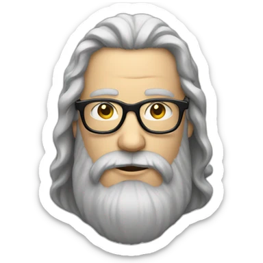 white Man with very long and thick beard and long hairs and glasses on sticker