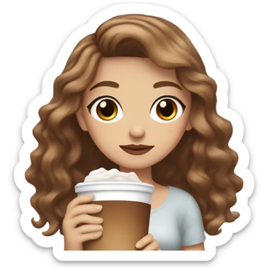 aesthetic white girl with brown wavy hair and brown eyes sipping an iced americano in a cute coffee shop  sticker