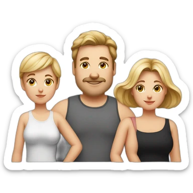 Family photo a fat husband and a woman and them two cats one white and second is black sticker