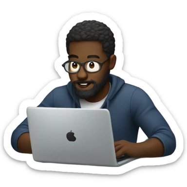 A black dude with a beard working on a laptop  sticker