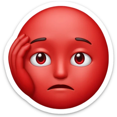 A red emoji that is sad and has a hand making a heart sticker