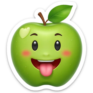create a green apple showing the tongue on IOS style same pattern as the real iphone emojis, should look cute sticker