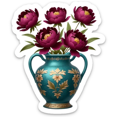 burgundy peonies in a vintage vase sticker