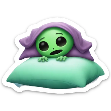 Alien is sleeping on pillow  sticker