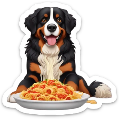 Bernese mountain dog eating spaghettis and salsa sticker