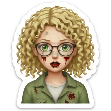 a curly girl blonde with green eyes and glasses zombie sticker