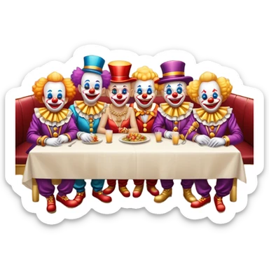 Vip restaurant full of clowns with golden chain on the neck. full height sticker