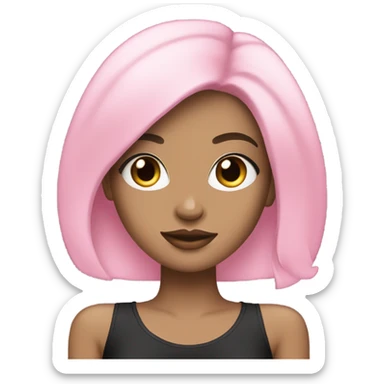 white fashion girl with black hair wearing pink sticker