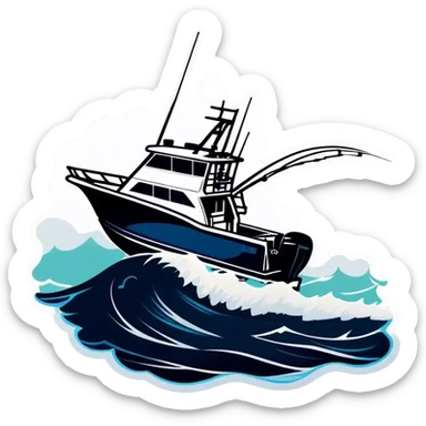 sport fishing boat over wave sticker