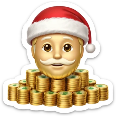 A confident rich emoji face wearing a Santa hat, money stacks, casino vibe, New Year theme, premium 3D emoji style, sharp details, no text, isolated on transparent background sticker