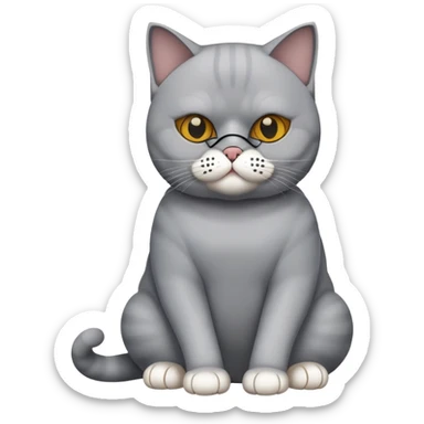 British Shorthair cat full body sitting with a mask sticker