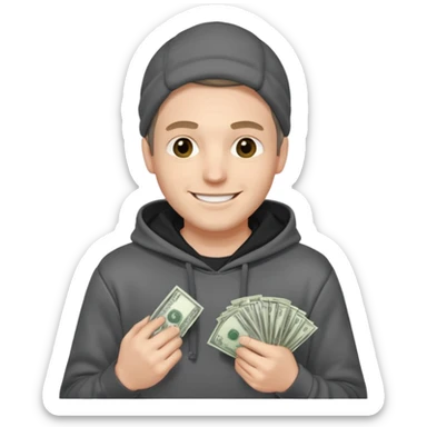 robber with a wad of money but he is white and in black/white-gray hoodiethis guy with money sticker