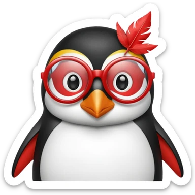 Pingüino color rojo con blanco y lentes en forma de estrella color celeste sticker