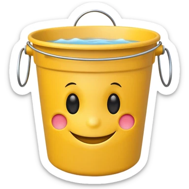 a smiley cute emoji with buckets as eyes, simple and playful sticker