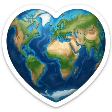 heart-shaped Earth with visible continents sticker