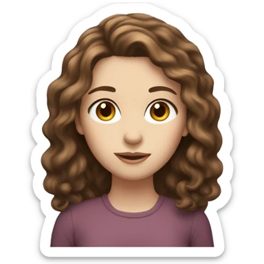 A beautiful girl with wavy brown hair, white skin, long face, slanted eyes and small nose.  sticker