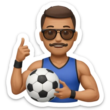 Cane muscoloso con occhiali da sole con un pallone da calcio in bocca sticker