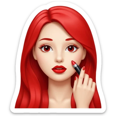 long haired woman putting liptstick sticker