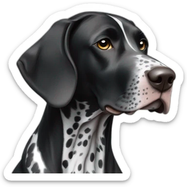 black german shorthair pointer, long snout, full black head, without white on the head, with white hair on the snout, black and white spotted body sticker